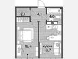 1-комнатная квартира, 39.30 м², 16/16 этаж фото 0