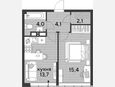 1-комнатная квартира, 39.30 м², 15/16 этаж фото 0