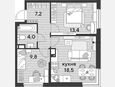 3-комнатная квартира, 52.90 м², 14/16 этаж фото 0