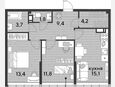 3-комнатная квартира, 59.40 м², 18/19 этаж фото 0