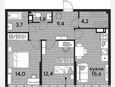 3-комнатная квартира, 61.10 м², 19/19 этаж фото 0