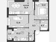 4-комнатная квартира, 68 м², 2/16 этаж фото 0
