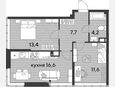 3-комнатная квартира, 53.50 м², 15/16 этаж фото 0