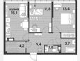 3-комнатная квартира, 59.40 м², 15/16 этаж фото 0