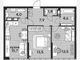 3-комнатная квартира, 61 м², 16/16 этаж фото 0