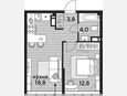 2-комнатная квартира, 39.40 м², 15/16 этаж фото 0
