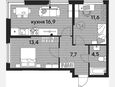 3-комнатная квартира, 54.10 м², 2/16 этаж фото 0