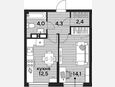 1-комнатная квартира, 37.30 м², 14/16 этаж фото 0
