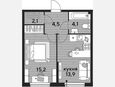 1-комнатная квартира, 39.80 м², 2/19 этаж фото 0