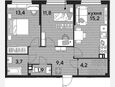 3-комнатная квартира, 59.60 м², 3/19 этаж фото 0