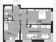 3-комнатная квартира, 53.50 м², 15/19 этаж фото 0