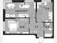 3-комнатная квартира, 54.10 м², 2/16 этаж фото 0