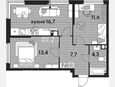 3-комнатная квартира, 53.70 м², 6/16 этаж фото 0