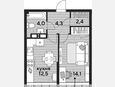 1-комнатная квартира, 37.30 м², 15/16 этаж фото 0