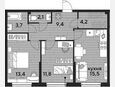 3-комнатная квартира, 60.10 м², 2/16 этаж фото 0
