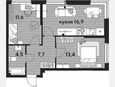3-комнатная квартира, 54.10 м², 2/16 этаж фото 0
