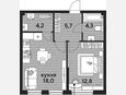 2-комнатная квартира, 45 м², 2/16 этаж фото 0