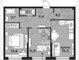 3-комнатная квартира, 60.10 м², 2/16 этаж фото 0