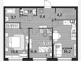 3-комнатная квартира, 59.60 м², 3/16 этаж фото 0