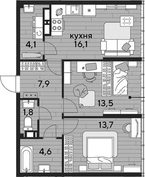 3-комн. квартира фото 0