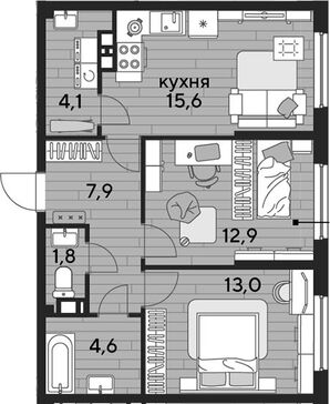3-комн. квартира фото 0